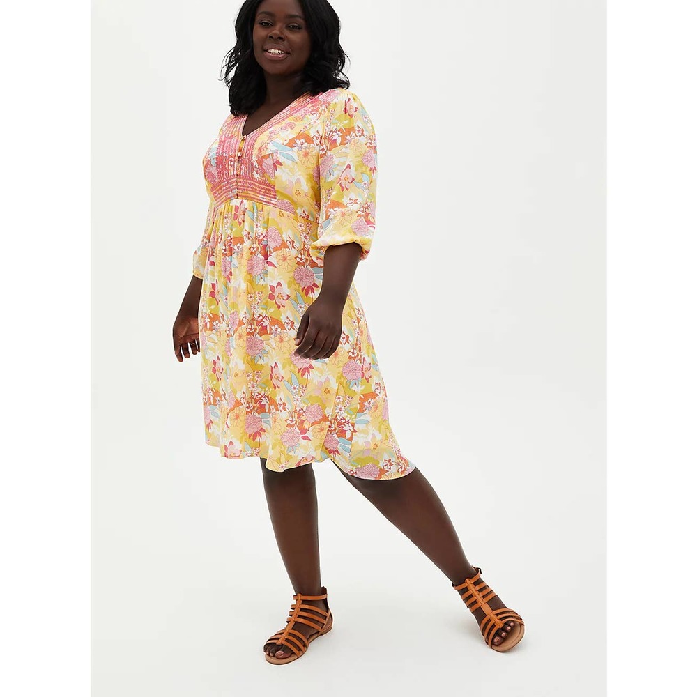 NWT Torrid Peach Floral Gauze Hi-Lo Embroidered V-Neck Dress Plus Size: 0X (12)